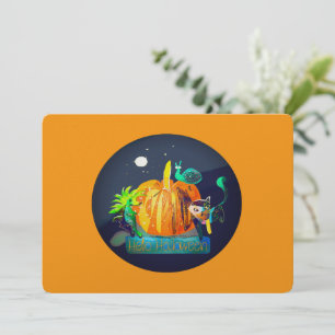 Pumpkin Cartoon – Halloween Animals & Moon   Holiday Card