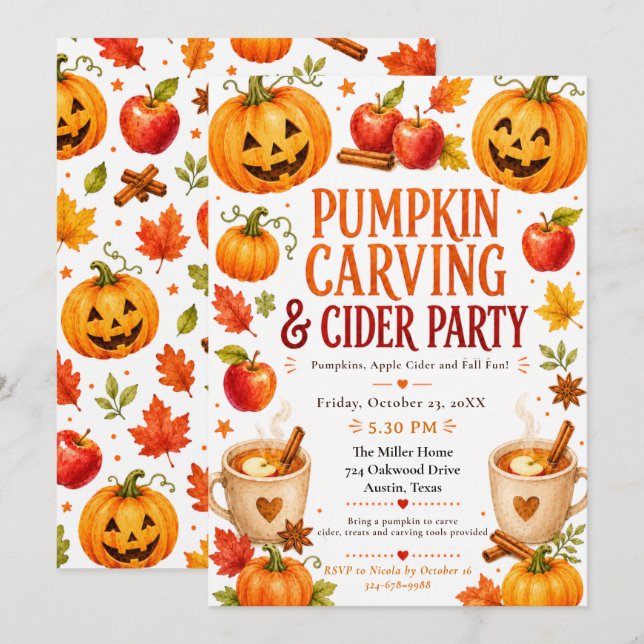 Pumpkin Carving & Cider Party Invitation (Front/Back)