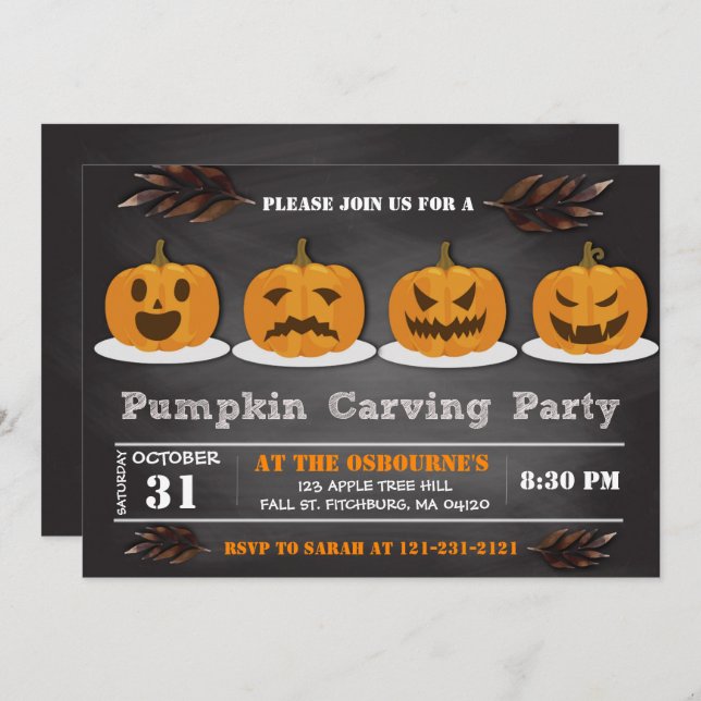 Pumpkin Carving Halloween Cute Spooktacular Party Invitation (Front/Back)