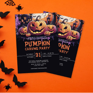Pumpkin Carving Halloween Party Invitation
