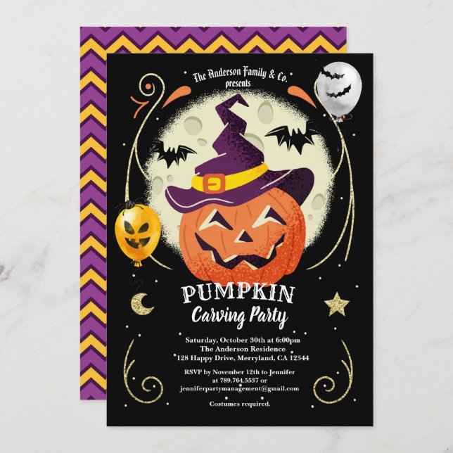 Pumpkin carving invite. Halloween party kids adult Invitation (Front/Back)