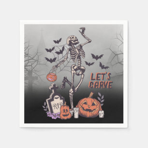 Pumpkin Carving Party Custom Halloween Skeleton Napkin