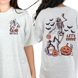Pumpkin Carving Party Custom Halloween Skeleton  T-Shirt