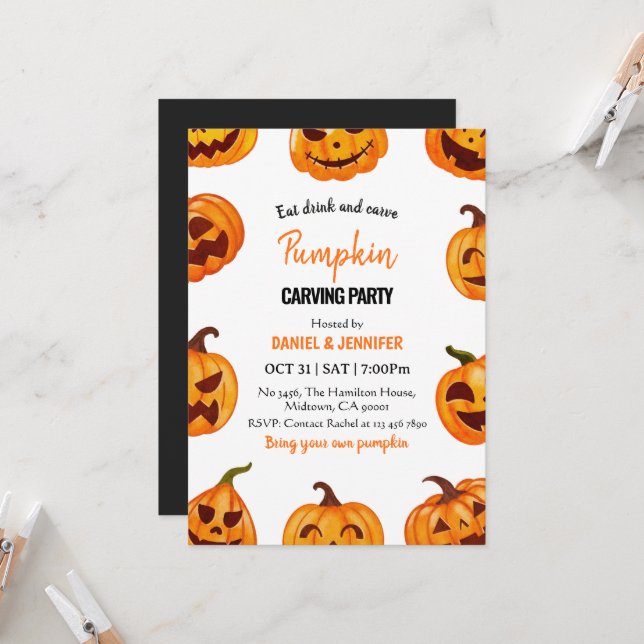 Pumpkin carving party halloween Jack O Lantern Invitation (Front/Back In Situ)