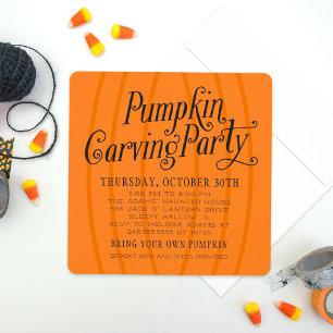 Pumpkin Carving Party Orange Autumn Halloween Invitation