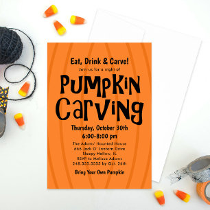 Pumpkin Carving Party Orange Black Halloween Invitation