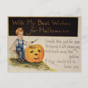 Pumpkin Carving (Vintage Halloween Card) Postcard