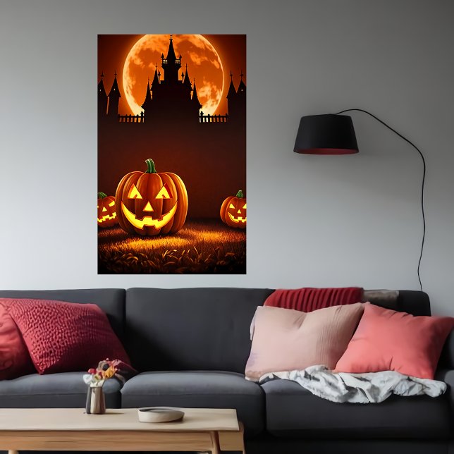 Pumpkin, castle and moon | AI Art  Poster (Creator Uploaded)