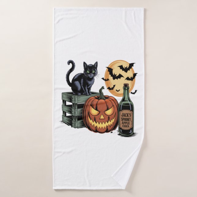 Pumpkin Cat Beer Halloween Bath Towel (Bath Towel)