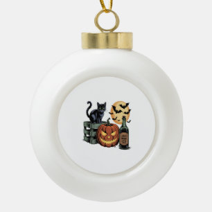 Pumpkin Cat Beer Halloween Ceramic Ball Christmas Ornament