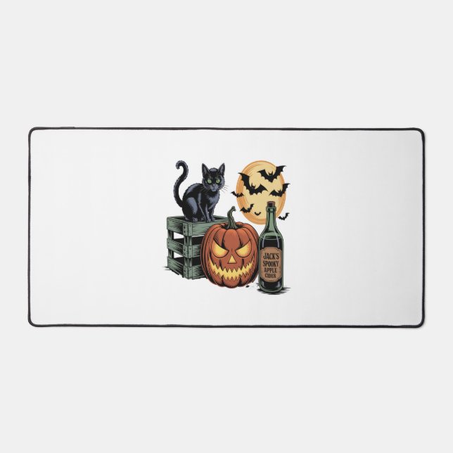 Pumpkin Cat Beer Halloween Desk Mat (Front)
