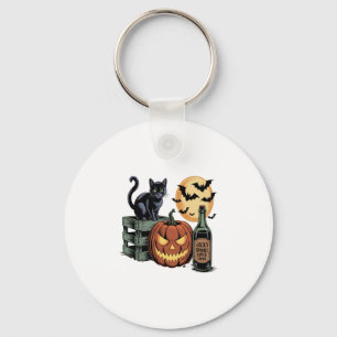 Pumpkin Cat Beer Halloween Key Ring