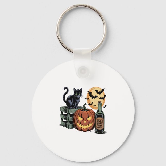 Pumpkin Cat Beer Halloween Key Ring (Front)