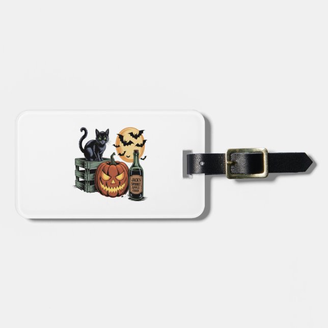 Pumpkin Cat Beer Halloween Luggage Tag (Front Horizontal)