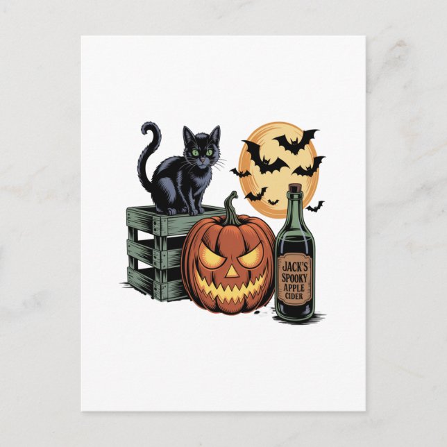 Pumpkin Cat Beer Halloween Postcard (Front)