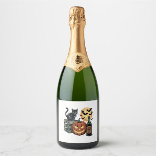Pumpkin Cat Beer Halloween Sparkling Wine Label