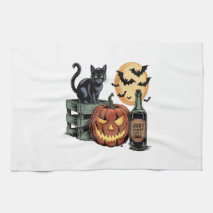 Pumpkin Cat Beer Halloween Tea Towel