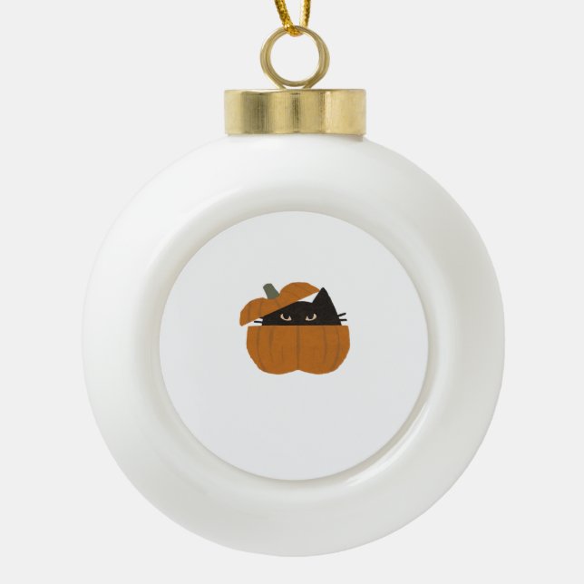Pumpkin cat Classic T-Shirt_1 Ceramic Ball Christmas Ornament (Front)