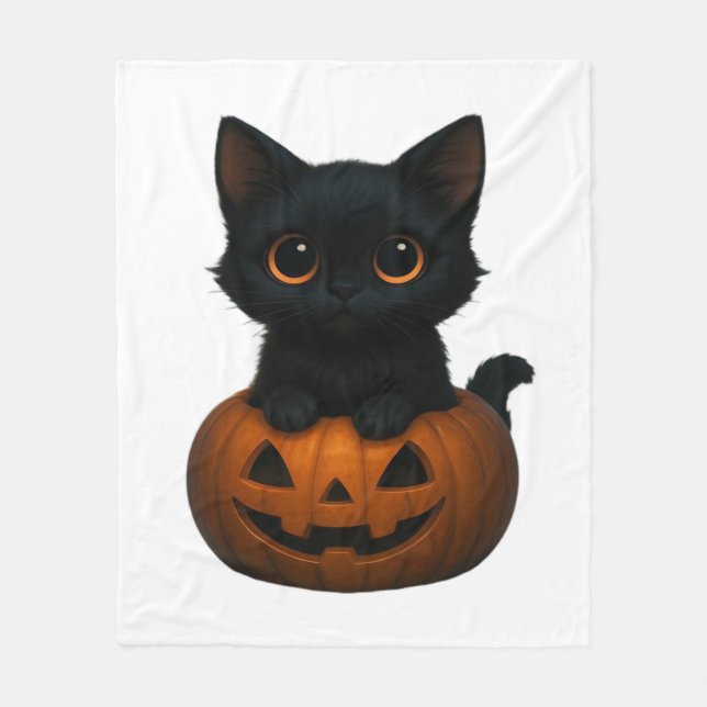 Pumpkin Cat – Cute Spooky Halloween Shirt for Cat  Fleece Blanket (Front)