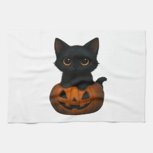 Pumpkin Cat – Cute Spooky Halloween Shirt for Cat Tea Towel