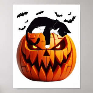 Pumpkin Cat Tuxedo Halloween Bring Excitement For Poster