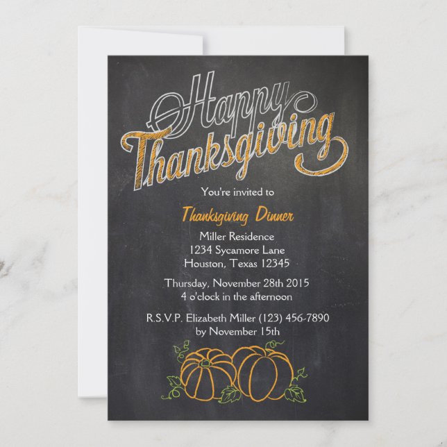 Pumpkin Chalkboard Thanksgiving Dinner Invitation (Front)