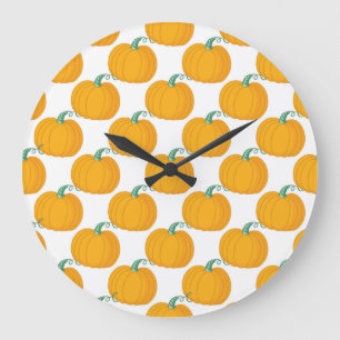 Pumpkin Charm: Vintage Hand-Drawn Pattern. Large Clock