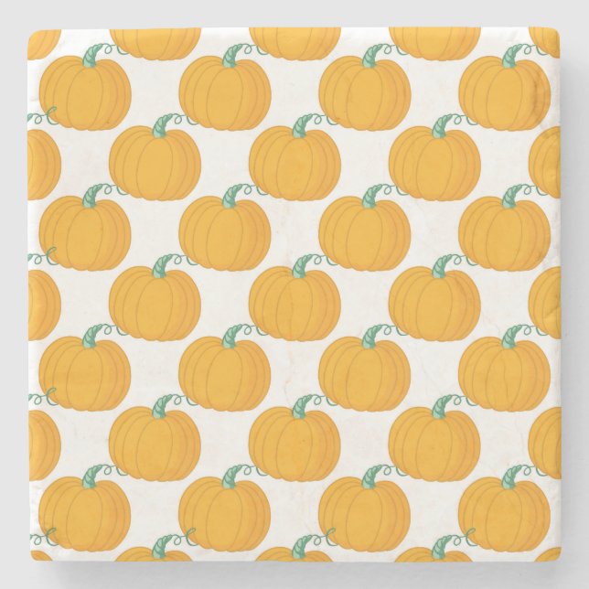 Pumpkin Charm: Vintage Hand-Drawn Pattern. Stone Coaster (Front)