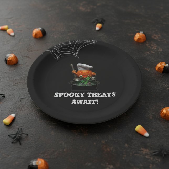 Pumpkin Chef Halloween Party – Spooky Cauldron Paper Plate (Creator Uploaded)