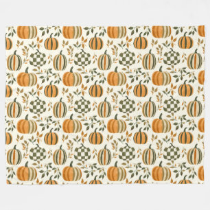 Pumpkin Chequered Fall Striped Orange Green Fleece Blanket