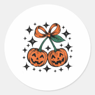 Pumpkin Cherries Bow Halloween Pumpkin Cherries Co Classic Round Sticker