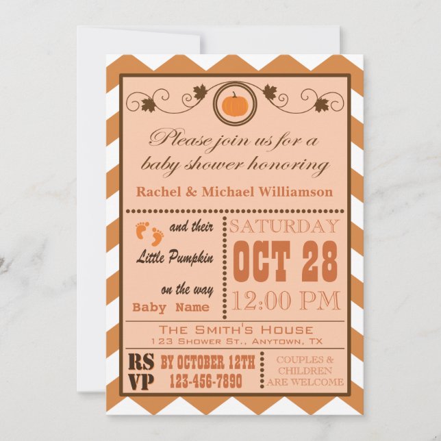 Pumpkin Chevron Pattern Baby Shower Invitation (Front)
