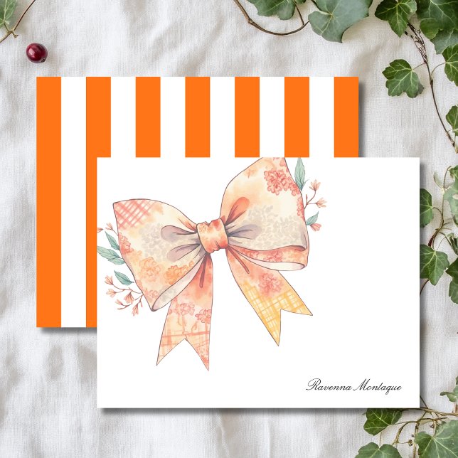 Pumpkin Chic Big Bow Floral Thank You Note Card (Creator Uploaded)
