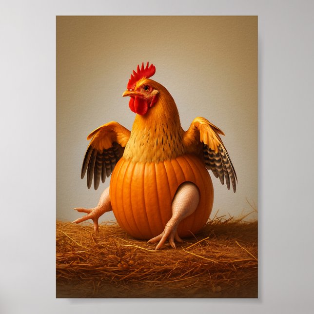 Pumpkin Chicken Art, Funny Chicken Wall Art (Front)