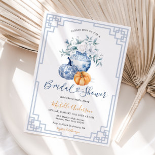 Pumpkin Chinoiserie White Floral Jar Bridal Shower Invitation