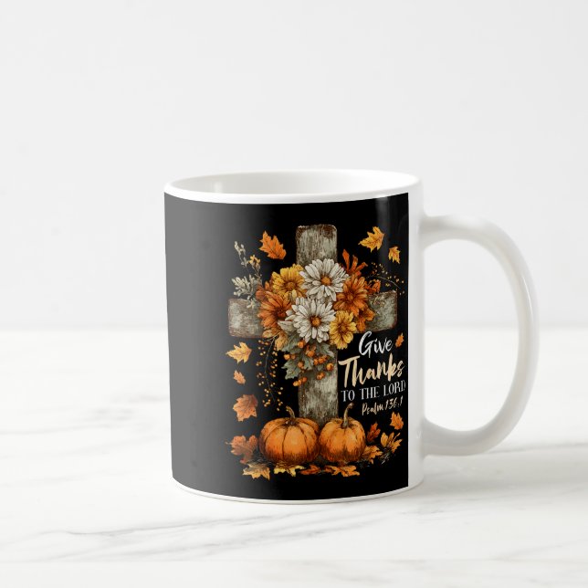 Pumpkin Christian Give Thanks To The Lord Floral F Coffee Mug (Right)