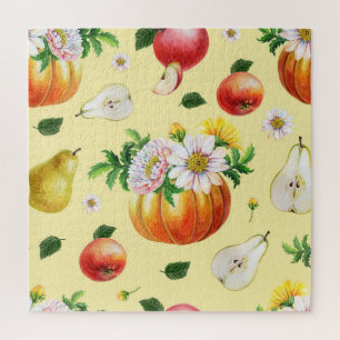 Pumpkin, chrysanthemum: autumn fruit illustration. jigsaw puzzle
