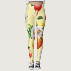Pumpkin, chrysanthemum: autumn fruit illustration. leggings