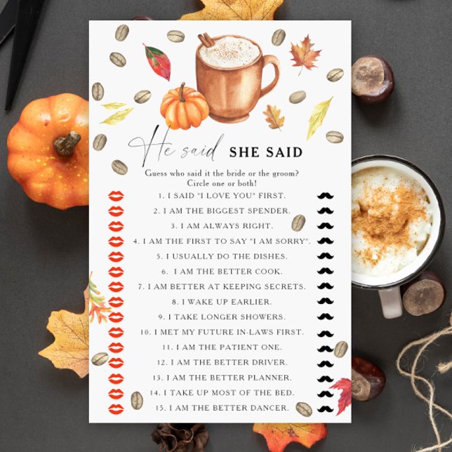 Pumpkin Coffee bridal shower He said she said (Creator Uploaded)
