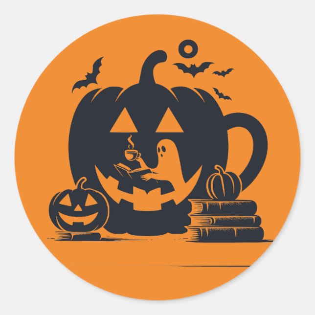 Pumpkin Coffee Halloween Book Sticker (Front)