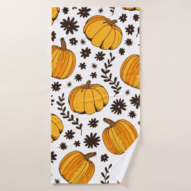 Pumpkin color seamless pattern, hand drawn squash  bath towel (Bath Towel)