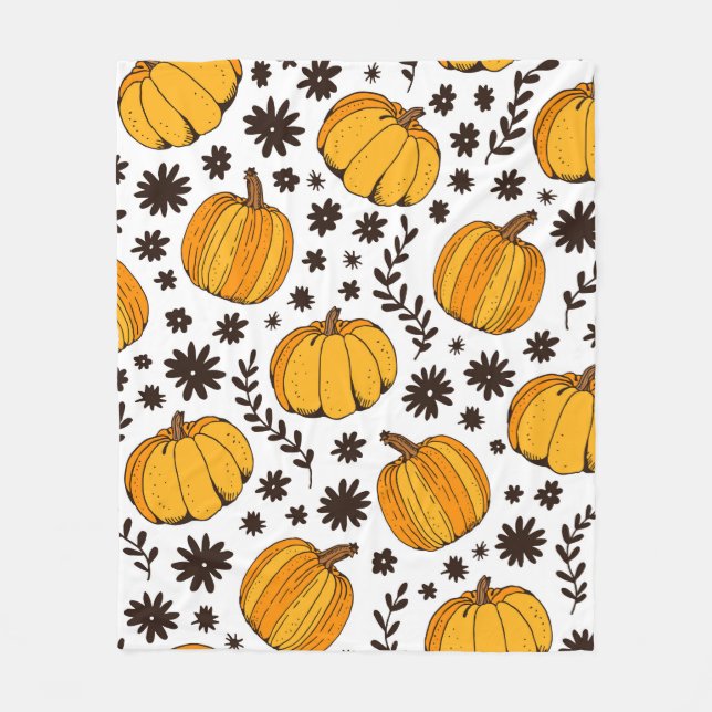 Pumpkin color seamless pattern, hand drawn squash  fleece blanket (Front)
