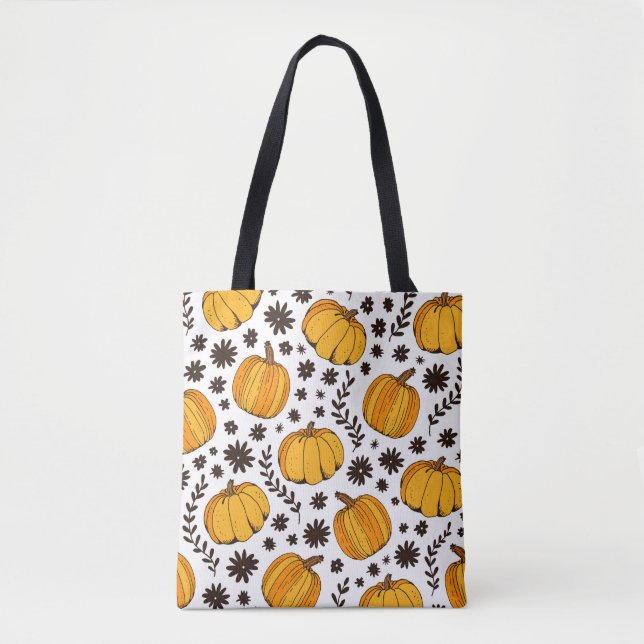 Pumpkin color seamless pattern, hand drawn squash  tote bag (Front)