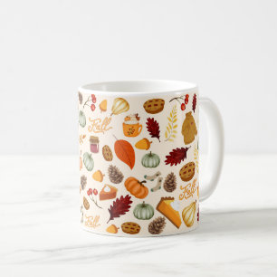 Pumpkin Colourful Red Orange Yellow Falling Leaves Coffee Mug