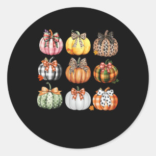 Pumpkin Coquette Bow Season Thanksgiving Autumn Fa Classic Round Sticker