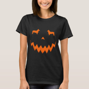 Pumpkin Corgi Dog Halloween Face T-Shirt