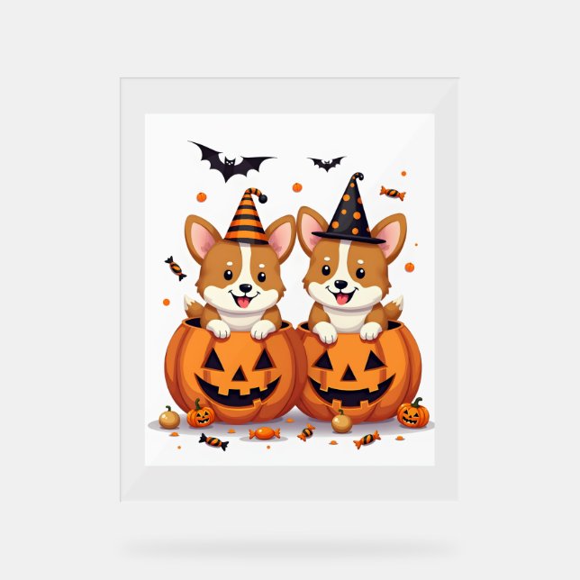 Pumpkin Corgi Party Acrylic Sign (Front)