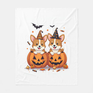 Pumpkin Corgi Party Fleece Blanket