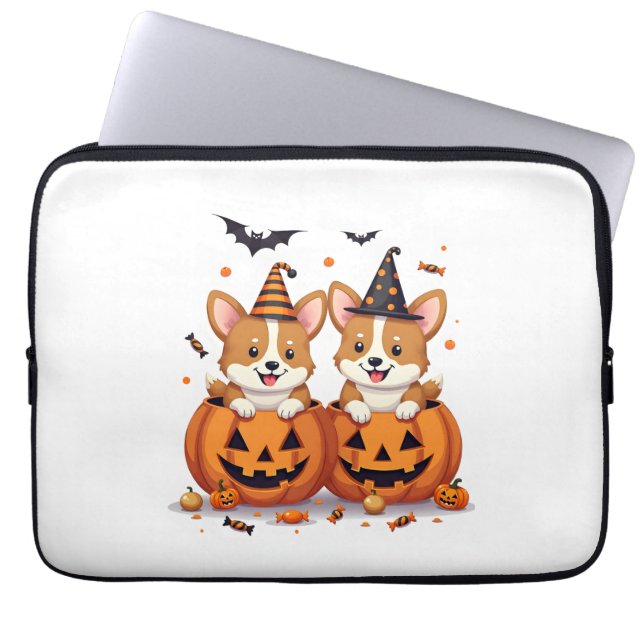 Pumpkin Corgi Party Laptop Sleeve (Front)