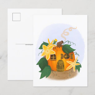 Pumpkin Cottage with Yellow Flowers Postcard